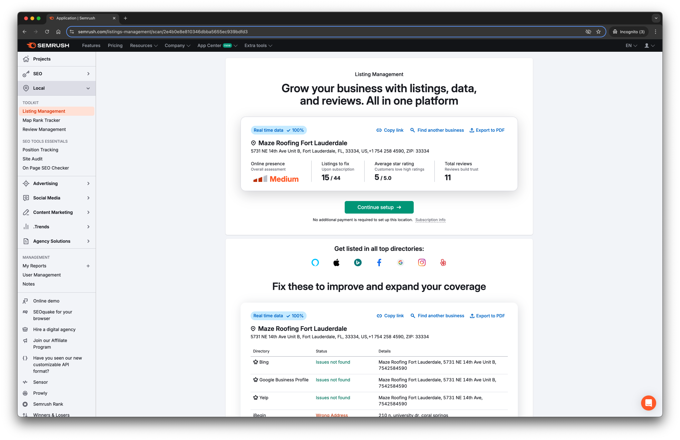 Semrush Listing Management helps you fix your citations (NAP info)