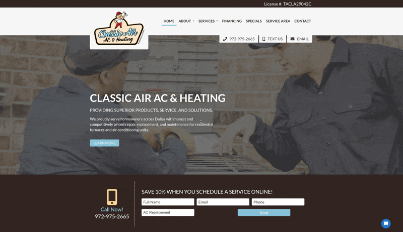 Example of two HVAC specialist websites to showcase how content can help increase rankings